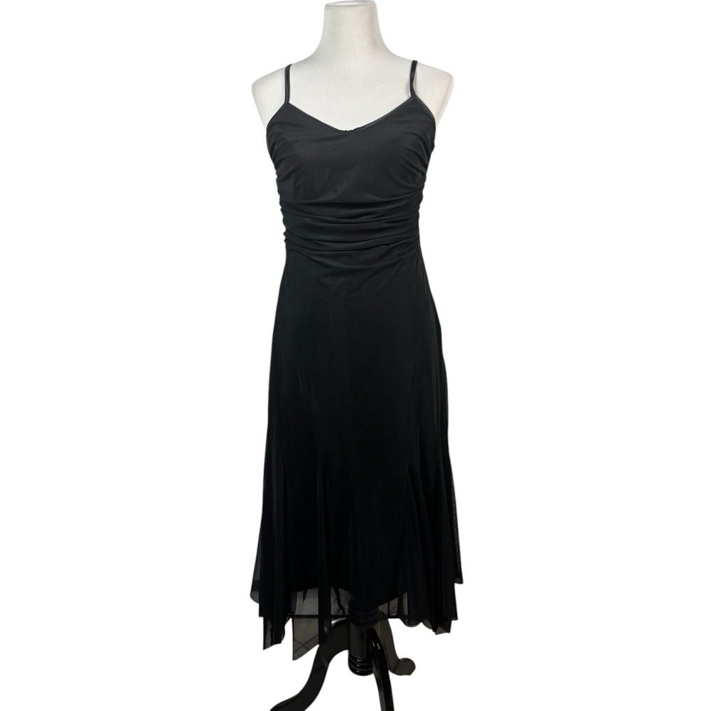 Vera Mont Vintage 90s Dress Black Mesh Hanky Hem Whimsygoth V-Neck Size 8
